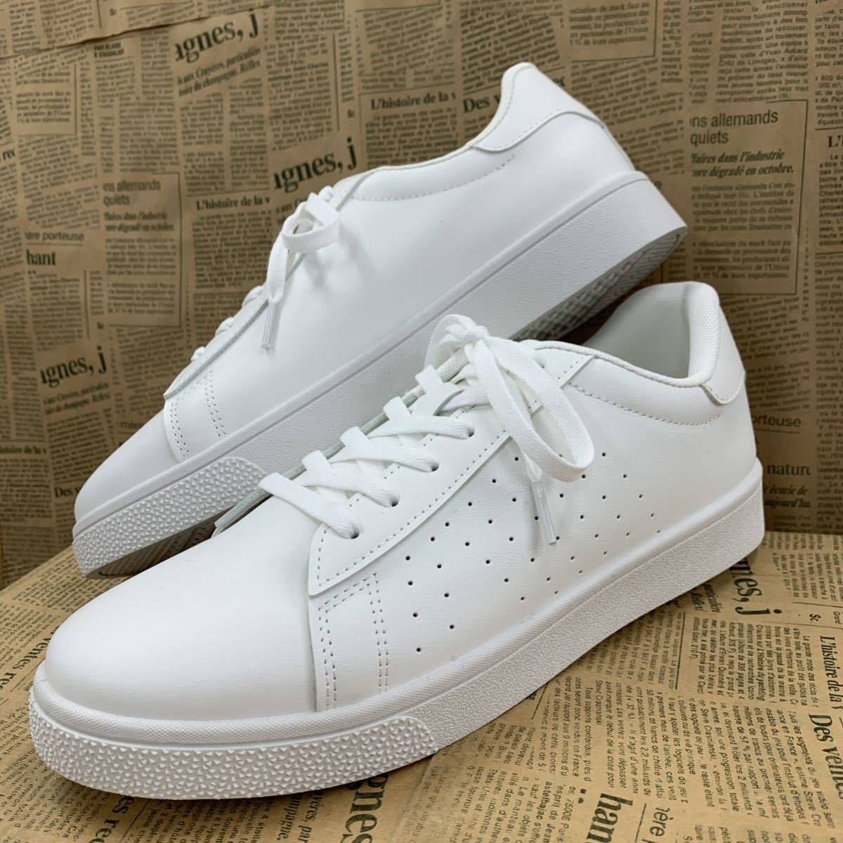  new goods men's 27.0cm light weight fake leather sneakers fake leather shoes coat sneakers water-repellent sneakers white osw2415