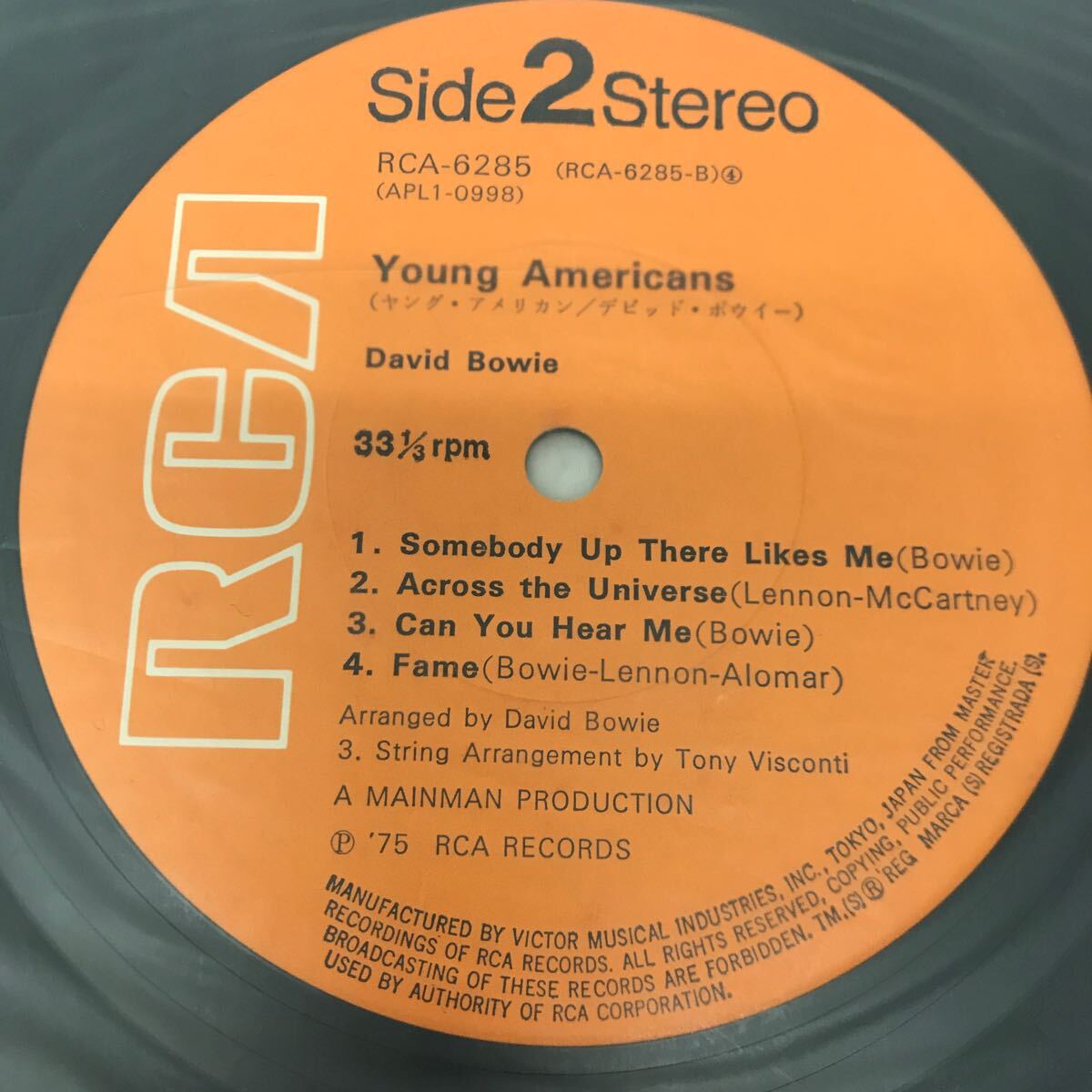 I0516A3 デビッド・ボウイー DAVID BOWIE ヤング・アメリカン YOUNG AMERICANS LP レコード 音楽 洋楽 RCA-6285 国内盤 _画像7