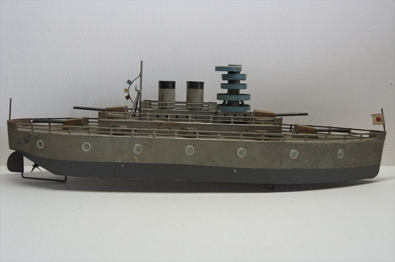 [珍品]増田屋 海の護 巡洋戦艦 榛名 ブリキ ゼンマイ式 1920～30年代 当時物 日本製 軍艦 箱付 戦艦 船 雑貨_画像5