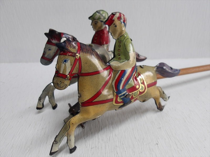  horse racing handcart tin plate war front thing 1930 period that time thing made in Japan wooden horse horse 2 head establish Vintage miscellaneous goods 