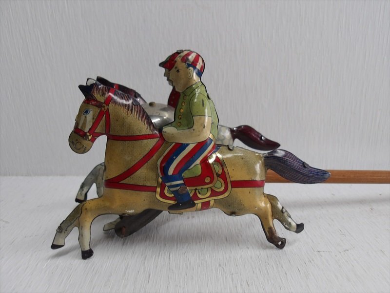  horse racing handcart tin plate war front thing 1930 period that time thing made in Japan wooden horse horse 2 head establish Vintage miscellaneous goods 