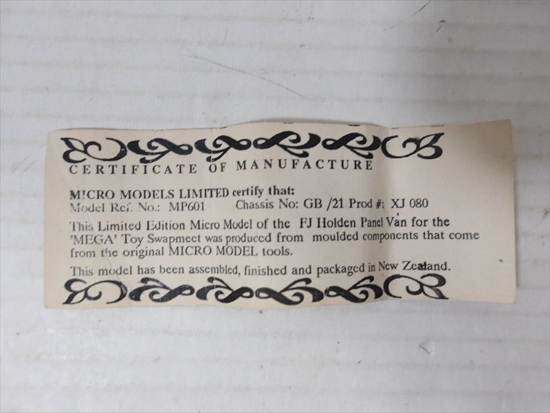 [珍品]MICRO MODELS MP601 HOLDEN FJ Panel Van Limited Edition MEGA Toy Swapmeet 1990年代 当時物 限定品 ミニカー 箱/サイン付き 雑貨_画像9