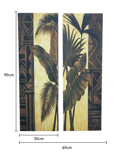 インテリアアートパネル 油彩絵画 壁掛け装飾 モダン バリ絵 アジアン 雑貨 ハワイ 葉 植物 リーフ 90×30cm2枚セット 07の画像4