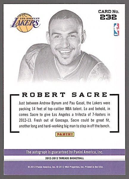 12-13 Panini Threads Robert Sacre Auto RCの画像2