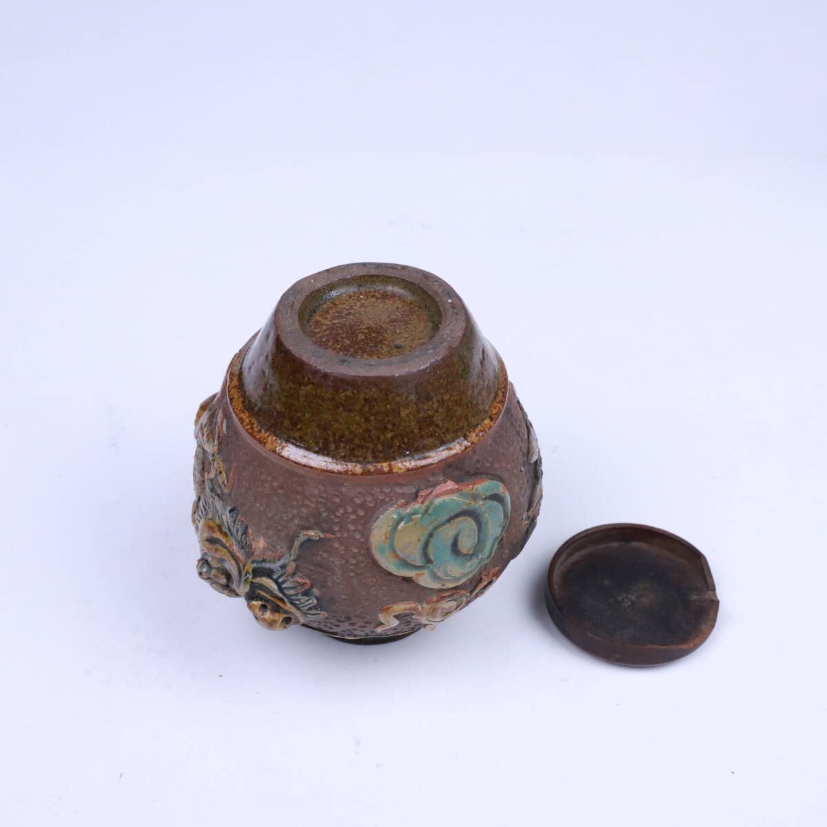 琉球燒 浮雕龍紋瓶 瓷器 陶器骨董 時代物 古美術 古道具 極細工 古美術品 置物_画像6