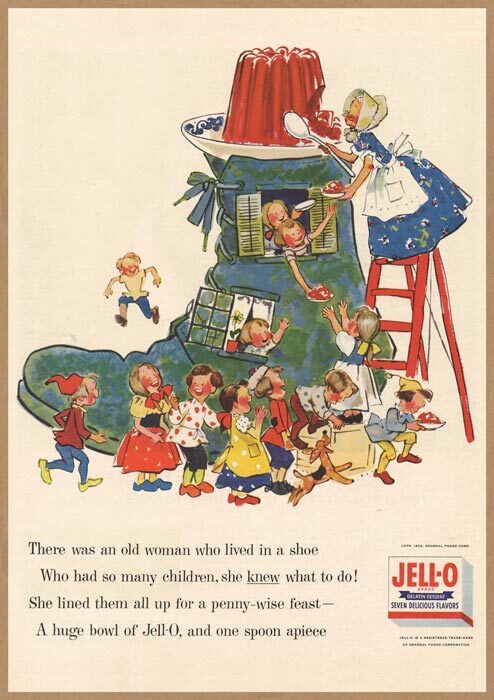Jell-O 靴の家 レトロミニポスター B5サイズ 複製広告 ◆ ジェロ デザート おやつ ゼリー 妖精 イラスト USAD5-466_画像1