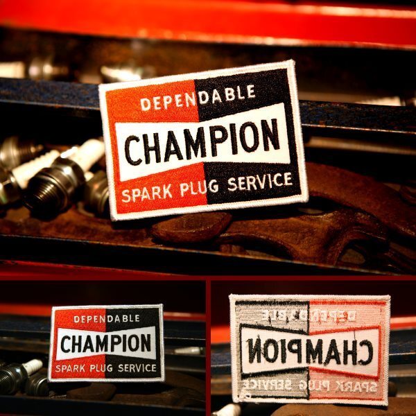 チャンピオン ロゴ 刺繍 ワッペン ◆ パッチ Champion Spark Plug 点火プラグ アイロン接着可 JLWPの画像2