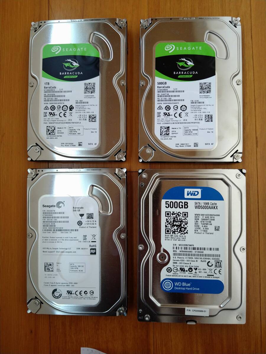 3.5インチ　ハードディスク　1.0TB×1　500GB×3　計4set（中古）_画像1