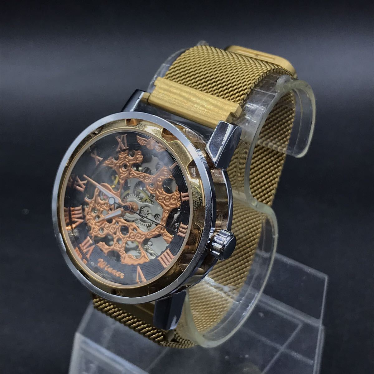 M561 稼働品 自動巻き 腕時計 2本 まとめ売り PRINCE プリンス P-0009 WINNER ウィンナー スケルトン 裏スケ ムーンフェイスの画像7