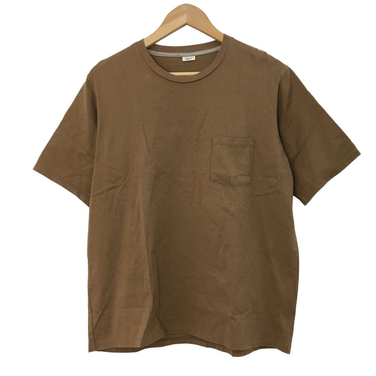 NC222 EDIFICE エディフィス 半袖 Tシャツ ポケット ティシャツ トップス カットソー メンズ L ブラウン 茶 日本製_画像1