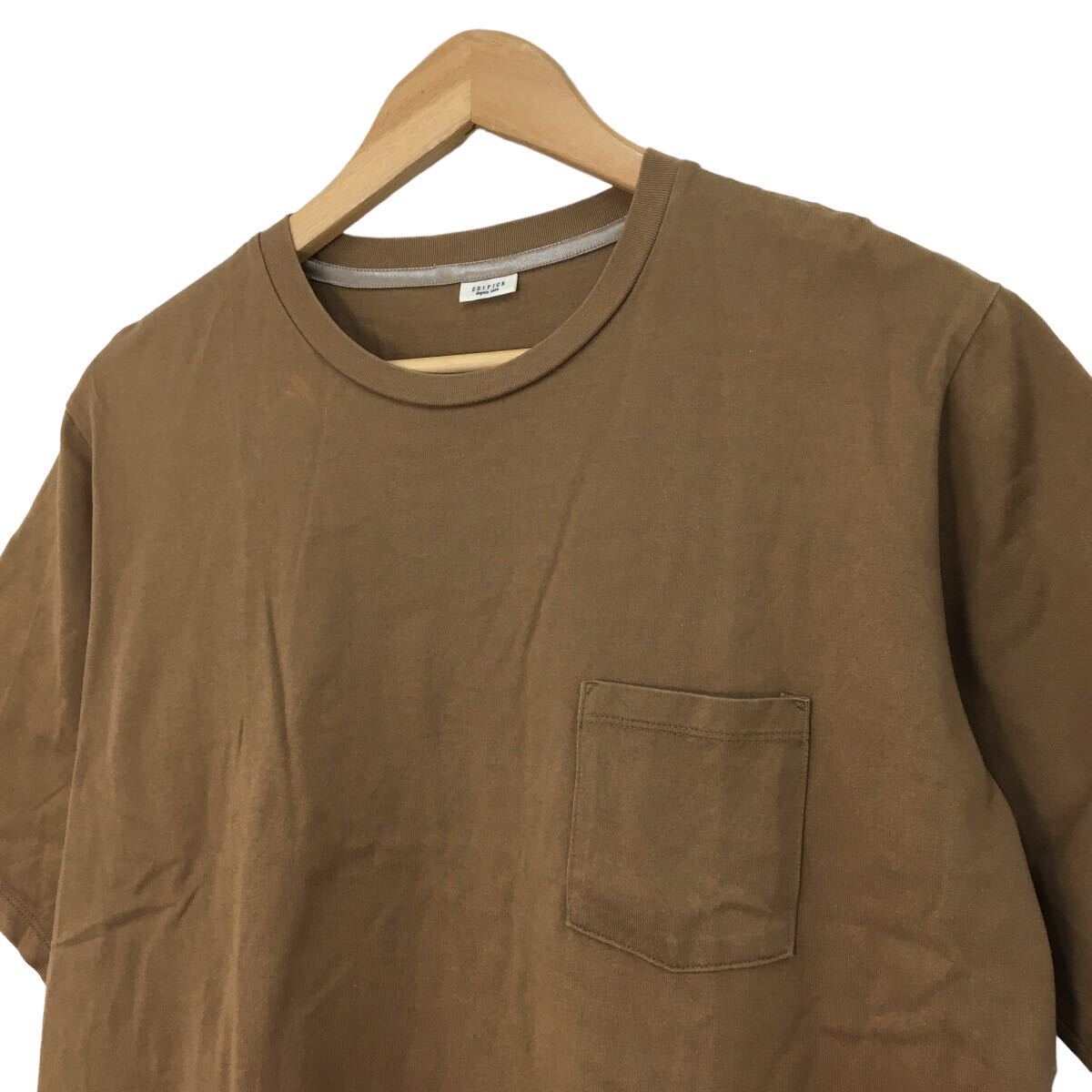 NC222 EDIFICE エディフィス 半袖 Tシャツ ポケット ティシャツ トップス カットソー メンズ L ブラウン 茶 日本製_画像2