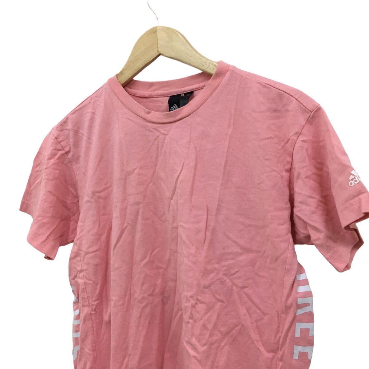 NC223 adidas アディダス 半袖 Tシャツ ティシャツ トップス カットソー メンズ M ピンク コットン 綿 100%_画像3