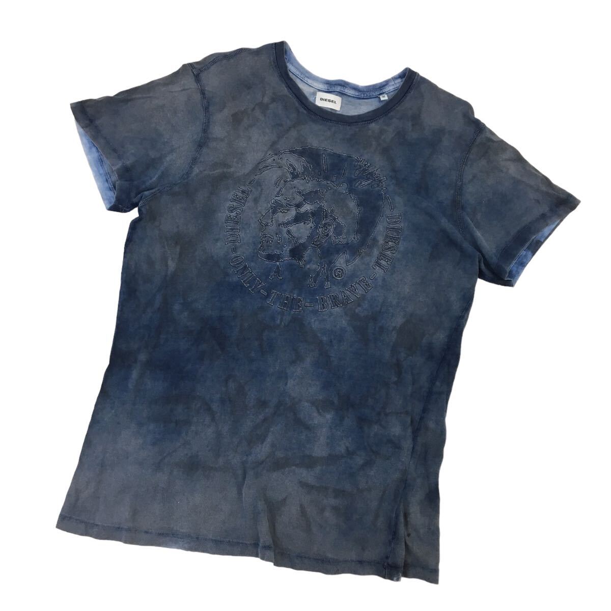 D536-⑤ DIESEL ディーゼル ブレイブマン 半袖 Tシャツ トップス プルオーバー クルーネック コットン 綿100% ネイビー系 メンズ M_画像1