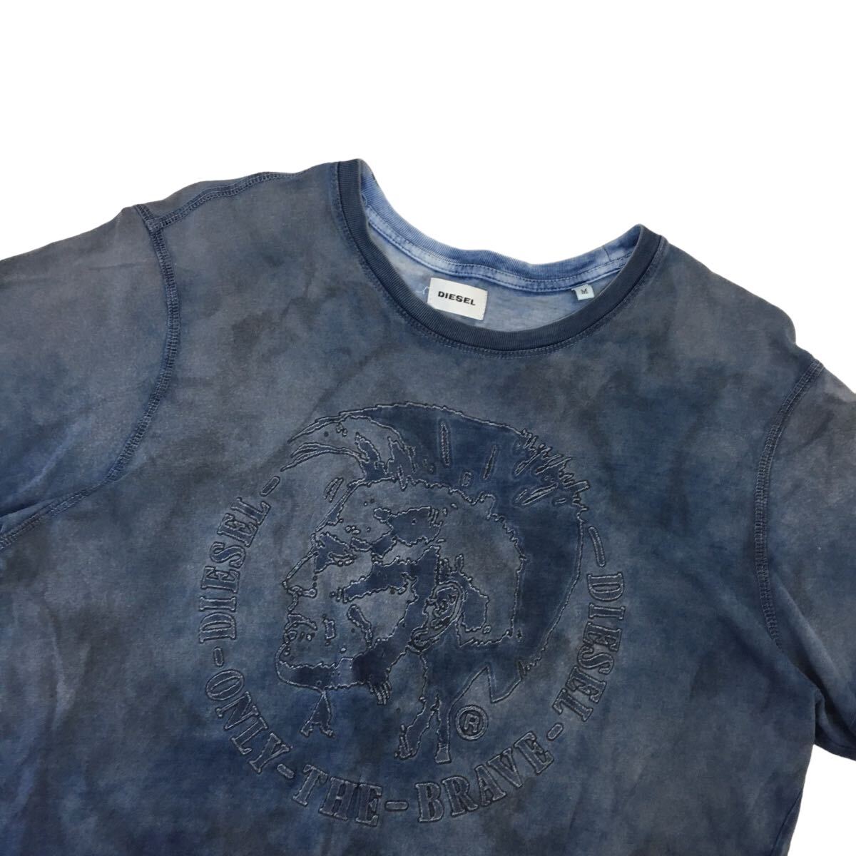 D536-⑤ DIESEL ディーゼル ブレイブマン 半袖 Tシャツ トップス プルオーバー クルーネック コットン 綿100% ネイビー系 メンズ M_画像2