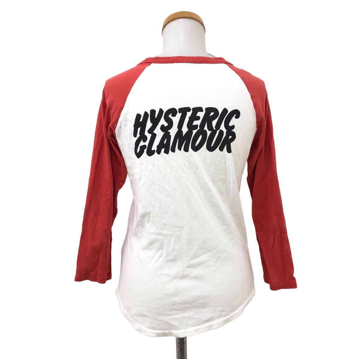 Nm217-14 HYSTERIC GLAMOUR ヒステリックグラマー 七分袖 ラグラン Tシャツ カットソー トップス 白×レッド レディース F 日本製_画像4