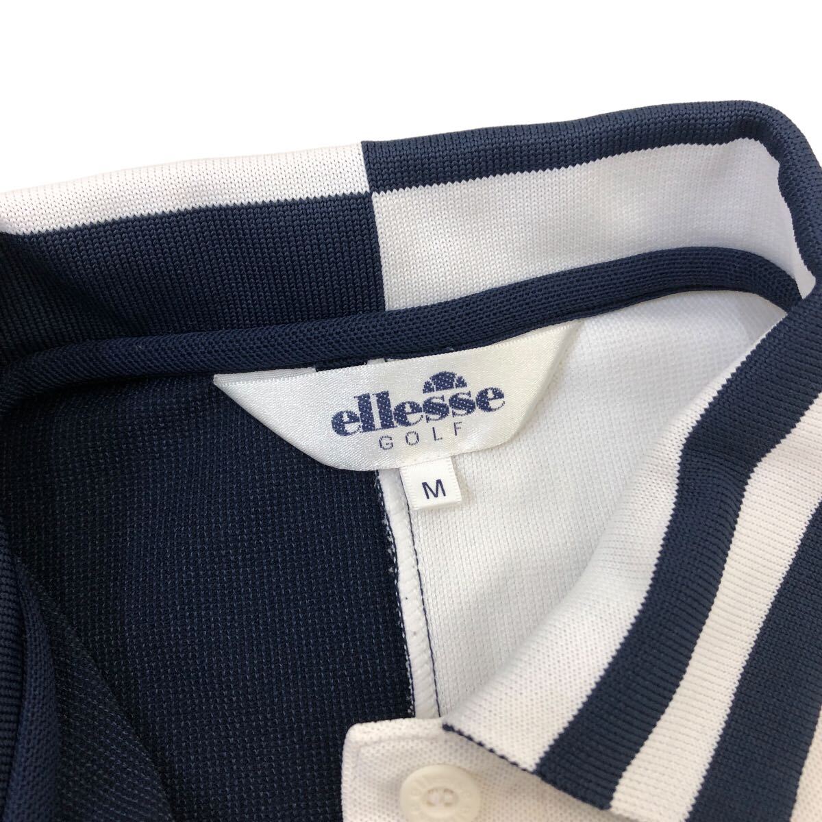 m520-73 ellesse GOLF エレッセ バイカラー 半袖 ポロシャツ シャツ トップス カットソー ゴルフウェア 白 ネイビー レディース M_画像9