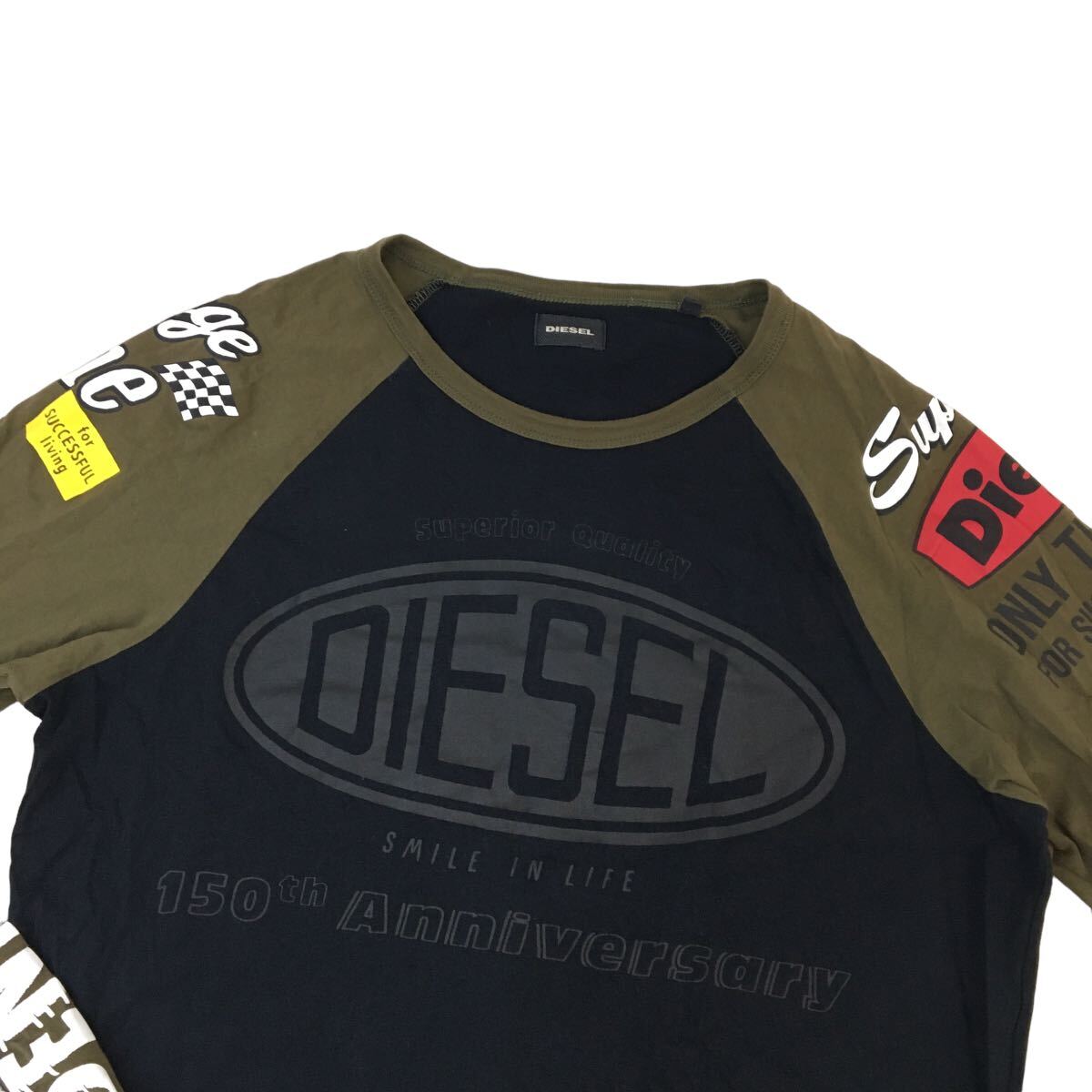 ND178 DIESEL ディーゼル 長袖 ロンT ロングTシャツ トップス プルオーバー クルーネック コットン 綿100% ブラック系 メンズ M_画像2