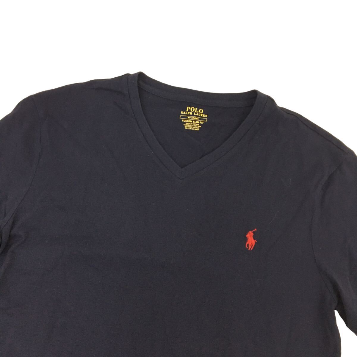 ND178-13 POLO RALPH LAUREN ポロラルフローレン 半袖 Tシャツ トップス プルオーバー コットン 綿100% ネイビー系 メンズ M_画像2