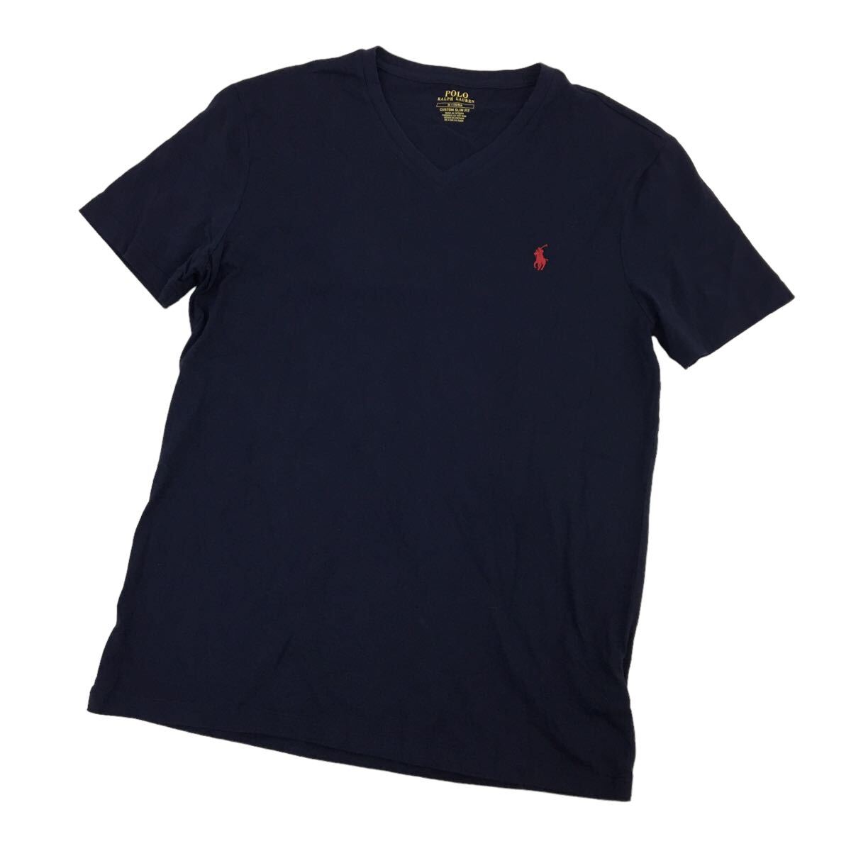 ND178-13 POLO RALPH LAUREN ポロラルフローレン 半袖 Tシャツ トップス プルオーバー コットン 綿100% ネイビー系 メンズ M_画像1