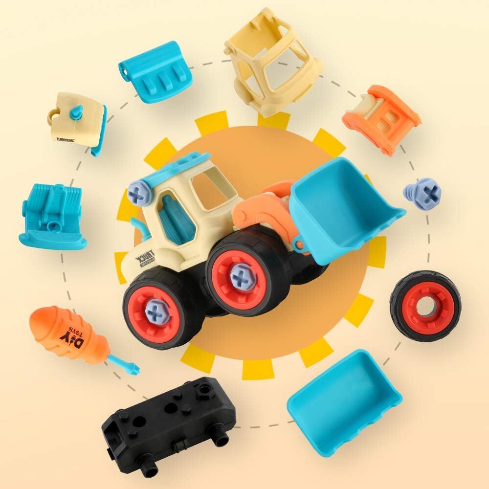  colorful JoyGrow car toy assembly toy construction work car construction vehicle 4 pcs. set DIY intellectual training toy shovel car construction work ....