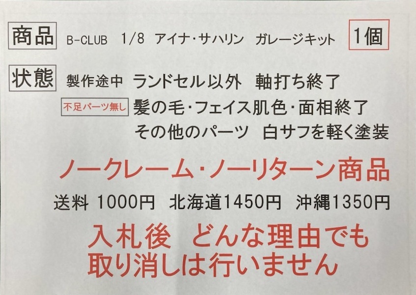 1/8 アイナ・サハリン ガレージキット 製作途中 B-CLUBの画像2