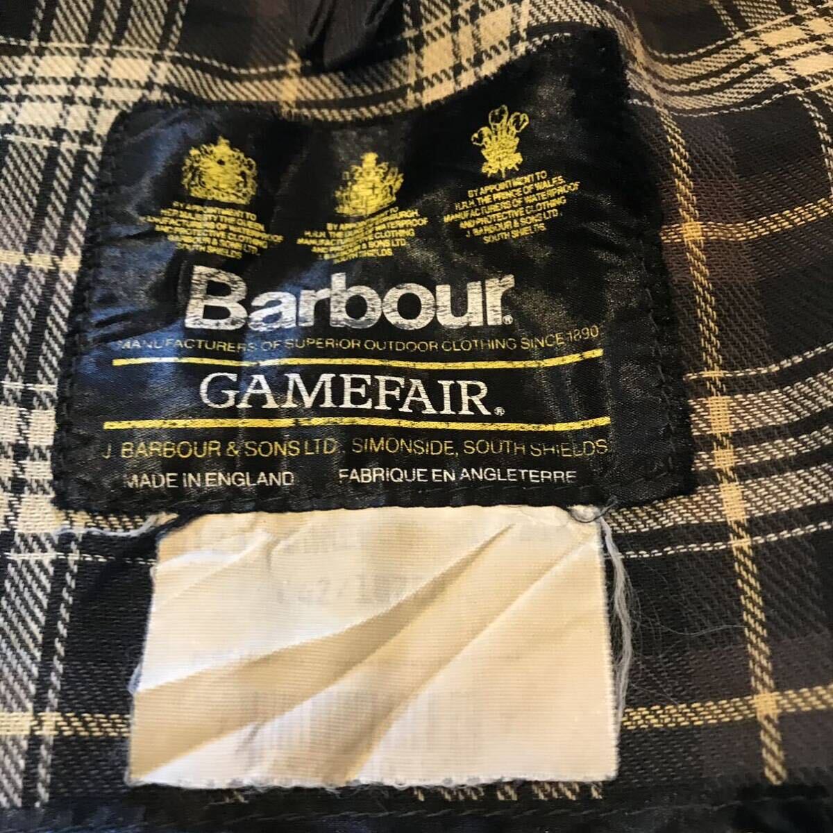 名作 英国製 90s Barbour Gamefair 3クラウン 3クレスト ヴィンテージ ゲームフェア バブアー オイルドジャケット イングランド C42 80s_画像10