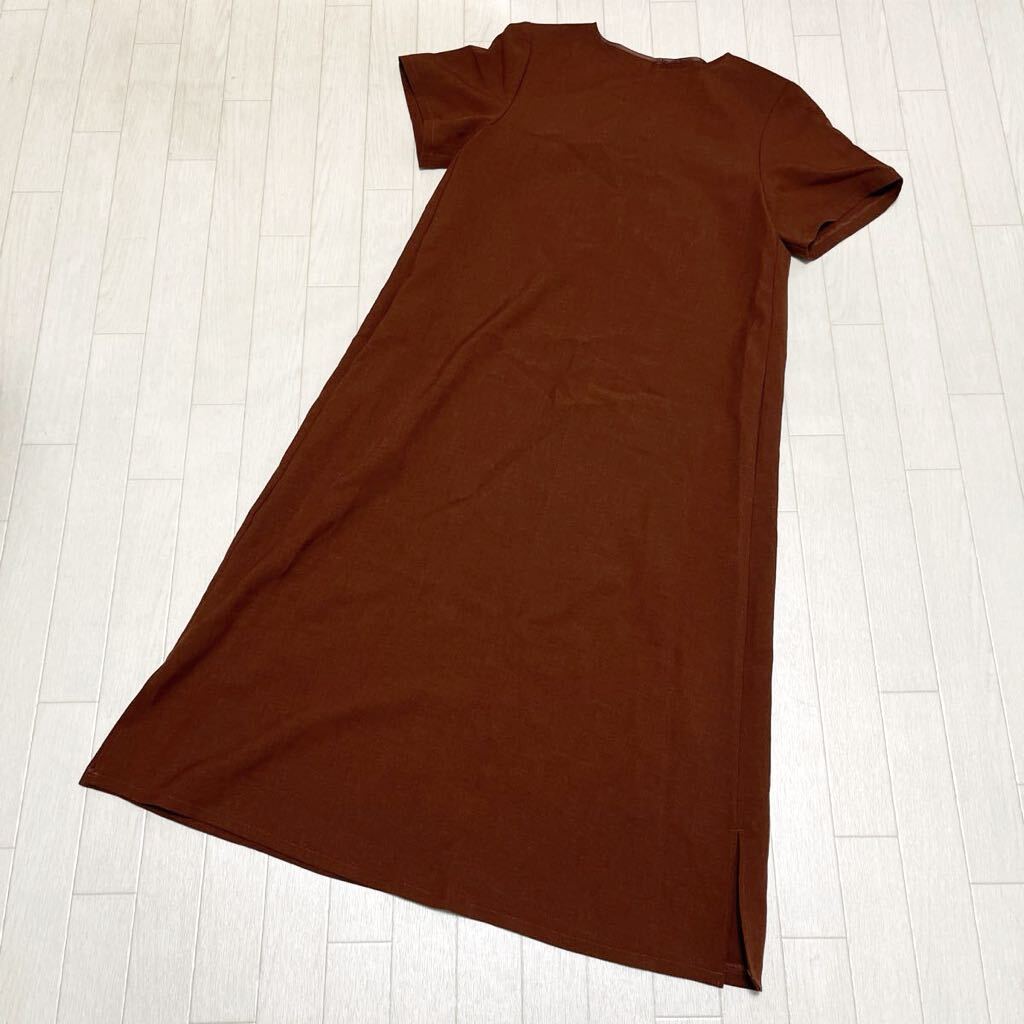  peace 320* KUMIKYOKU Kumikyoku short sleeves long One-piece boat neck plain slit 2 Brown lady's 