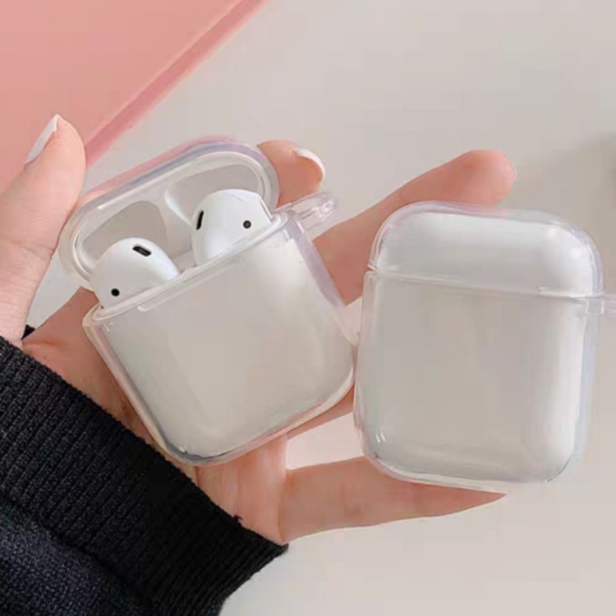 AirPods1 AirPods2 ケース クリア シリコン シンプル デコ カラビナ ダストカバーシール 韓国 新品