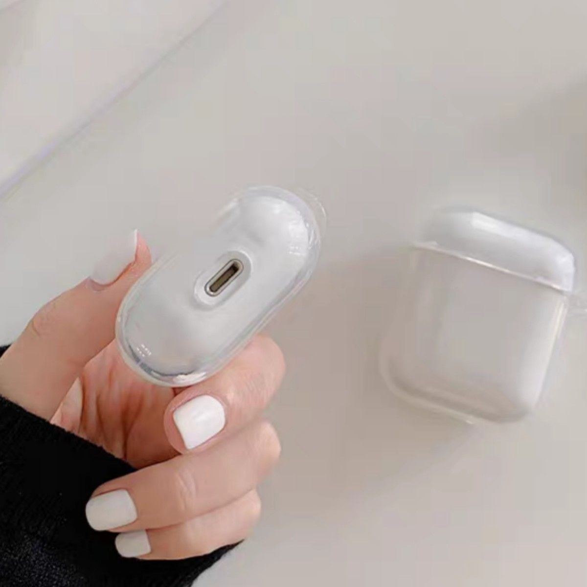 AirPods1 AirPods2 ケース クリア シリコン シンプル デコ カラビナ ダストカバーシール 韓国 新品