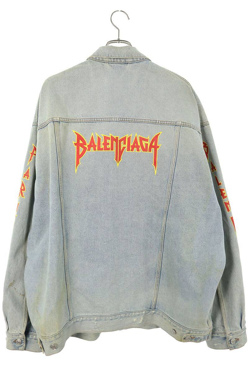 バレンシアガ BALENCIAGA 22SS 694504 TDW14 サイズ:L メタルロゴオーバーサイズウォッシュドデニムジャケット 中古 OM10_画像2