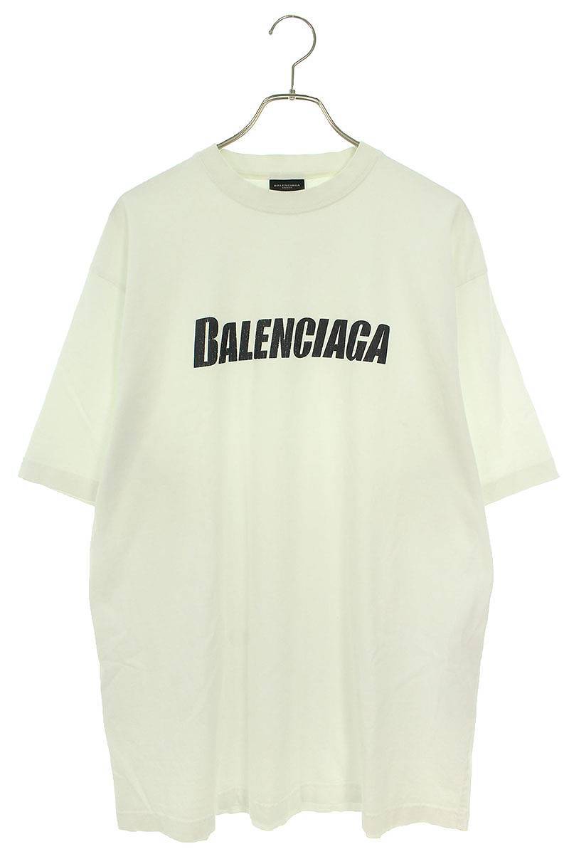 バレンシアガ BALENCIAGA 651795 TNVL1 サイズ:XS デストロイ加工オーバーサイズロゴクラックTシャツ 中古 SB01_画像1