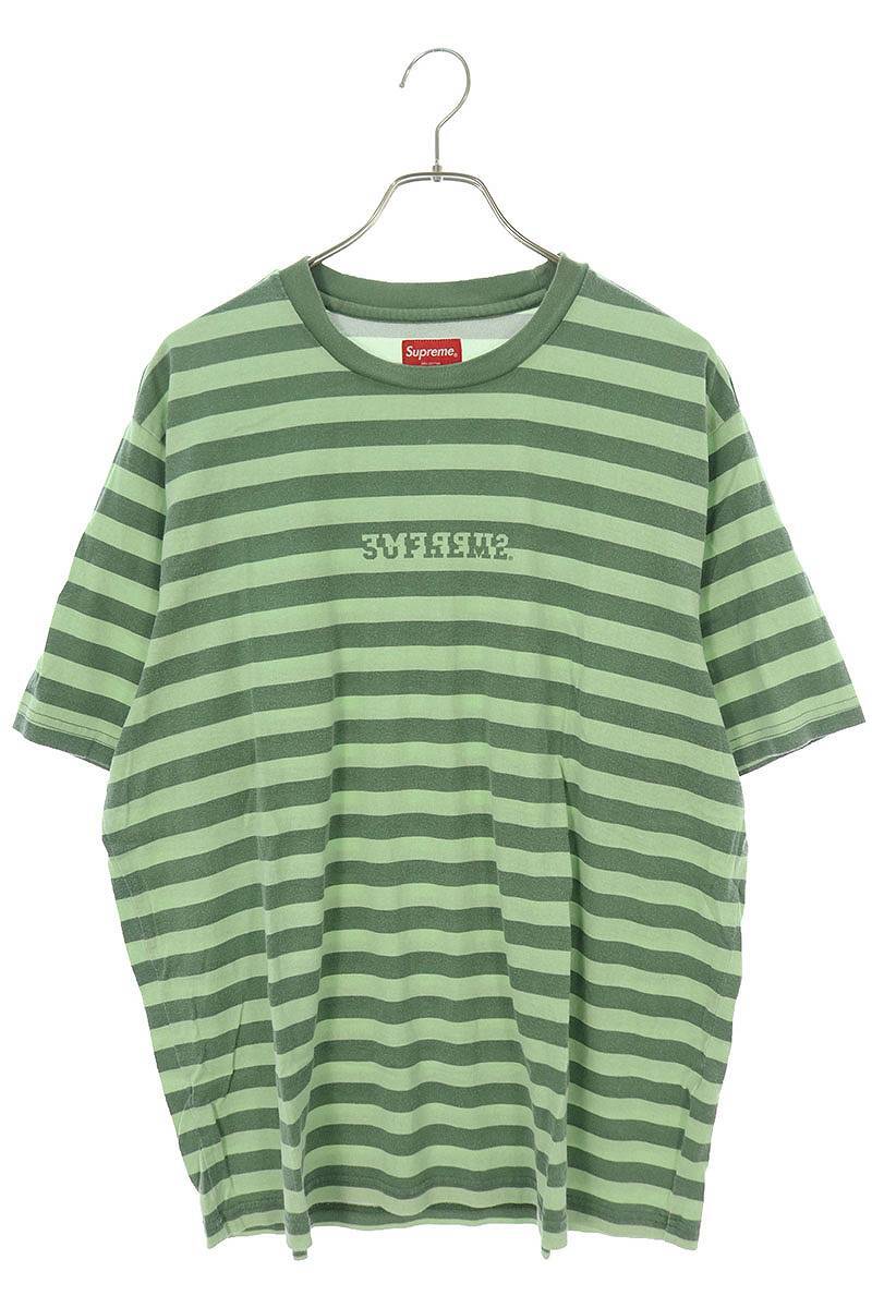 シュプリーム SUPREME 22SS Reverse Stripe S/S Top サイズ:L リバースストライプロゴボーダーTシャツ 中古 BS99_画像1