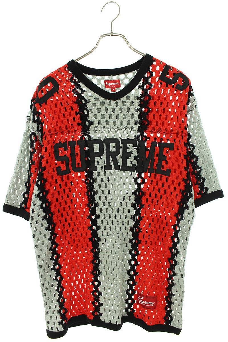 シュプリーム SUPREME 23SS Crochet Football Jersey サイズ:M クロシェフットボールTシャツ 中古 OM10_画像1