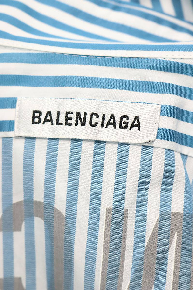 バレンシアガ BALENCIAGA 622050 TIM17 サイズ:34 バックロゴストライプ長袖シャツ 中古 FK04_画像3
