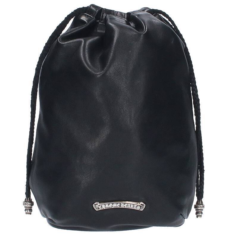 クロムハーツ Chrome Hearts DRW STRNG SACK CRS PATCH クロスパッチドローストリングサックレザー巾着ハンドバッグ 中古 SJ02_画像2