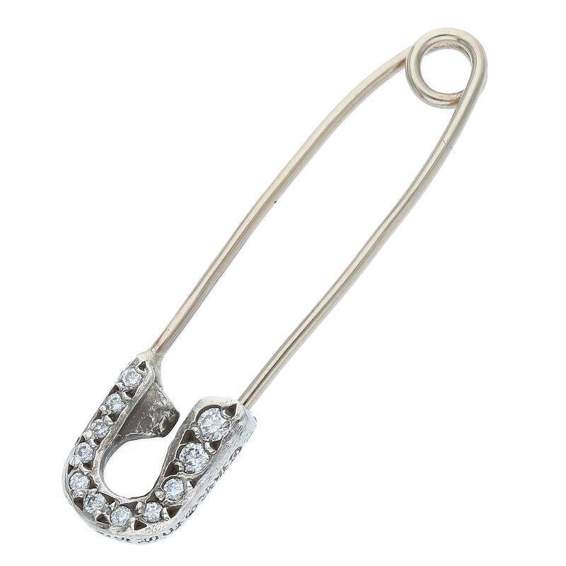 クロムハーツ Chrome Hearts SAFETY PIN S P/DMND/スモールセーフティピン PAVEダイヤシルバーネックレストップ 中古 SJ02_画像1