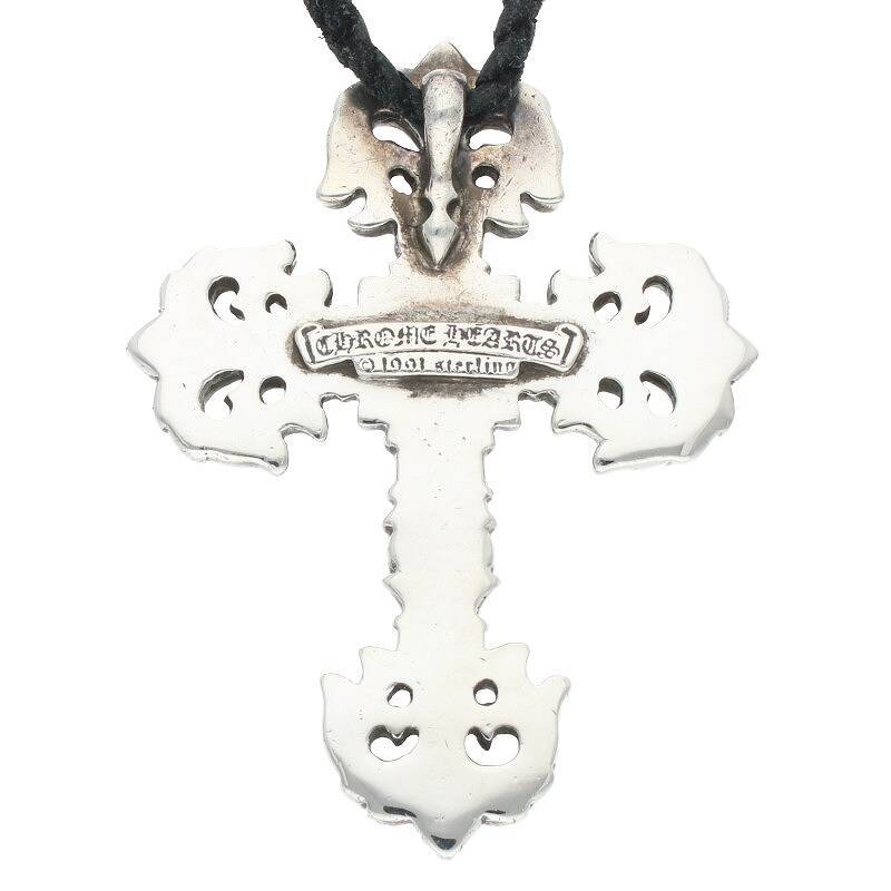 クロムハーツ Chrome Hearts FILIG/CROSS-SM LB/フィリグリークロスS wレザーブレイド/シルバーネックレス 中古 SS07_画像3