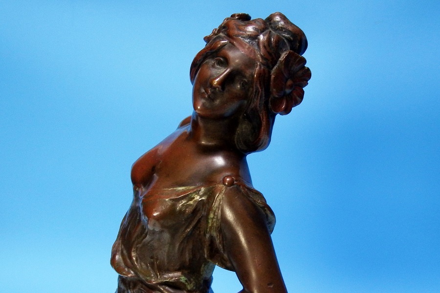【団忠Antique】西洋彫刻家 在銘 ブロンズ女性像 台座を含め高さ35cmの画像5