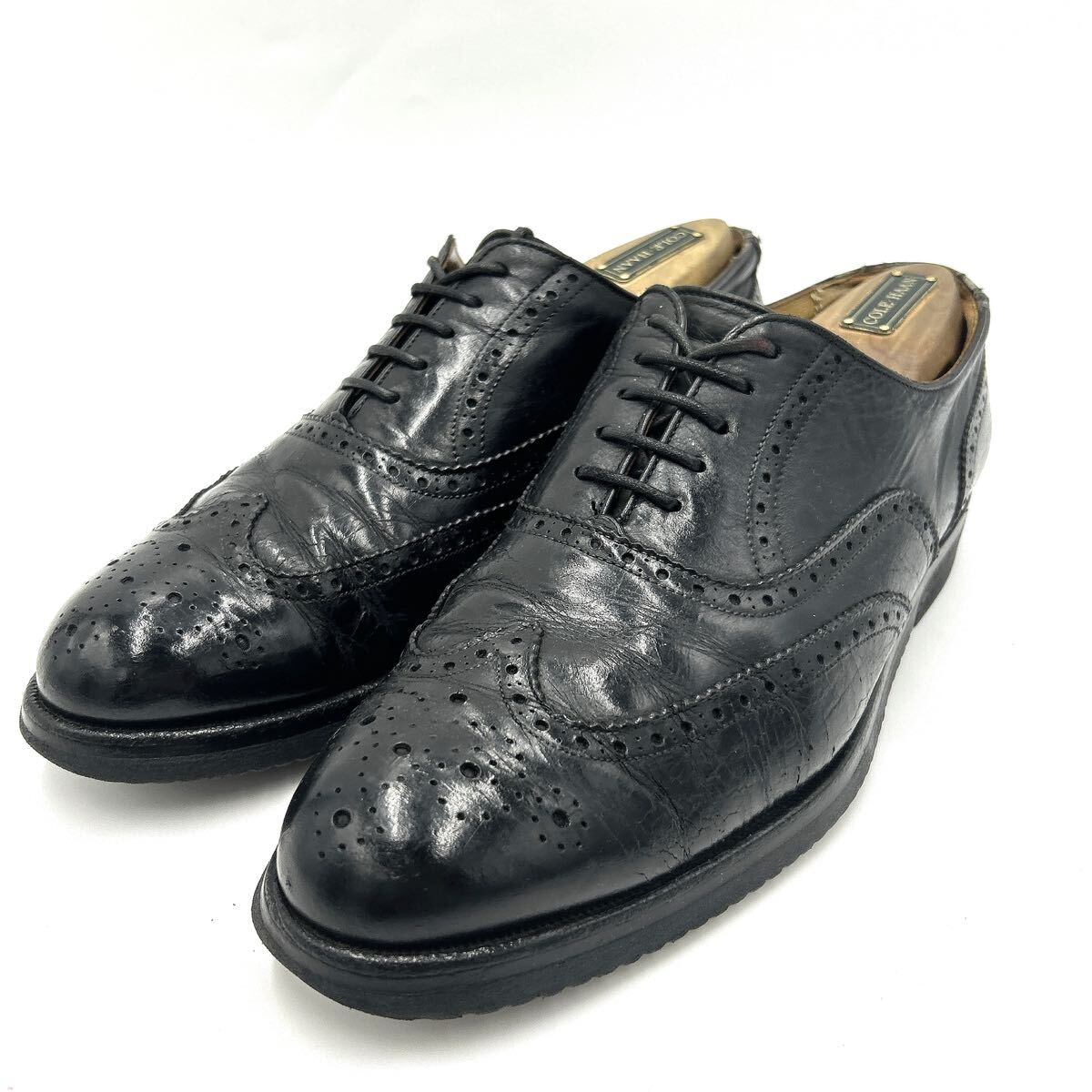 E ■ 極上レザー使用 '人気モデル' REGAL リーガル 本革 ビジネスシューズ 革靴 26cm 紳士靴 ウィングチップ 内羽根式 メダリオン BLACK の画像1