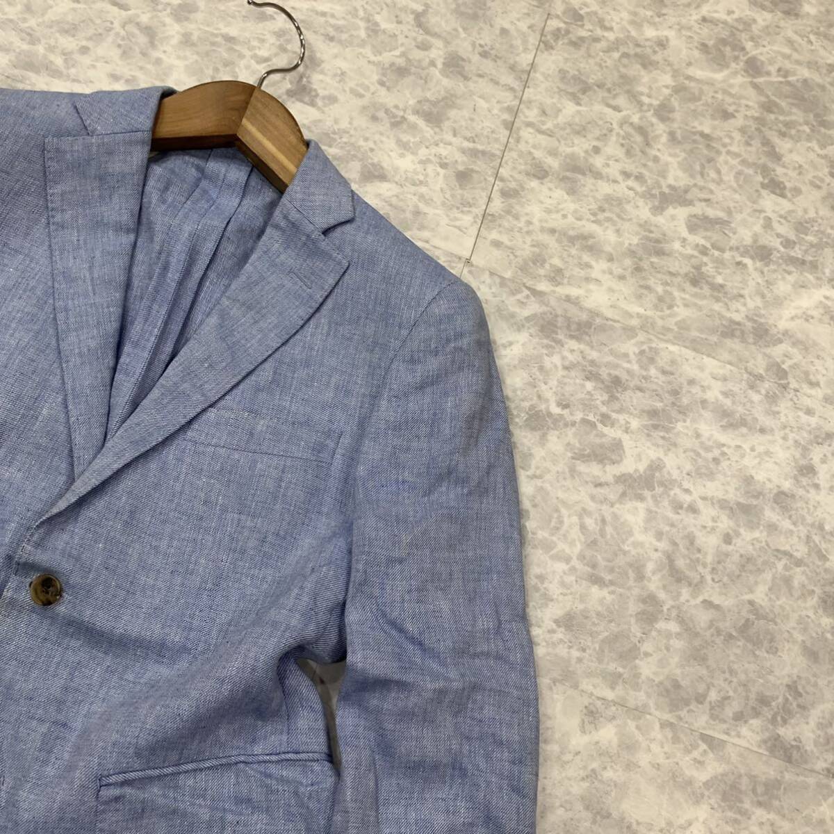 M V refined design!! \' made in Japan \' Aquascutum Aquascutum linen100% tailored jacket 2.size:88A3 gentleman clothes BLUE