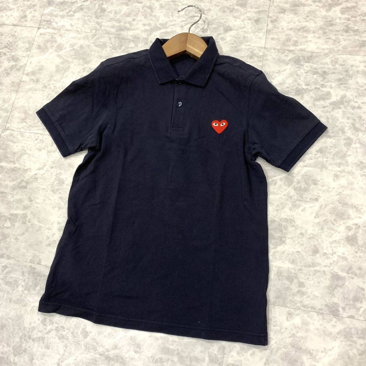 G V refined design!! FRED PERRY × PLAYCOMMEdesGARCONS Fred Perry Heart embroidery polo-shirt with short sleeves size:M men's NAVY tops 