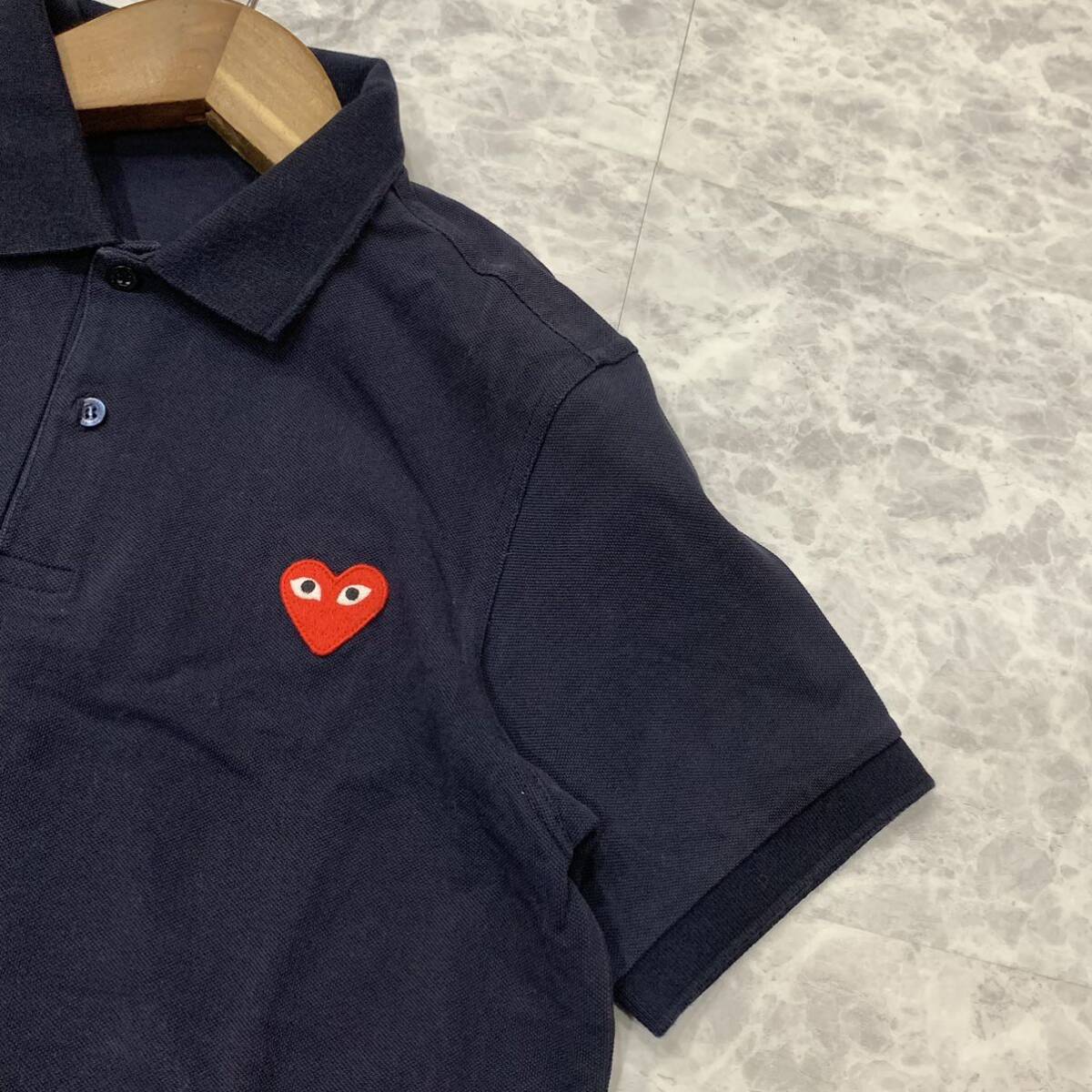 G V refined design!! FRED PERRY × PLAYCOMMEdesGARCONS Fred Perry Heart embroidery polo-shirt with short sleeves size:M men's NAVY tops 