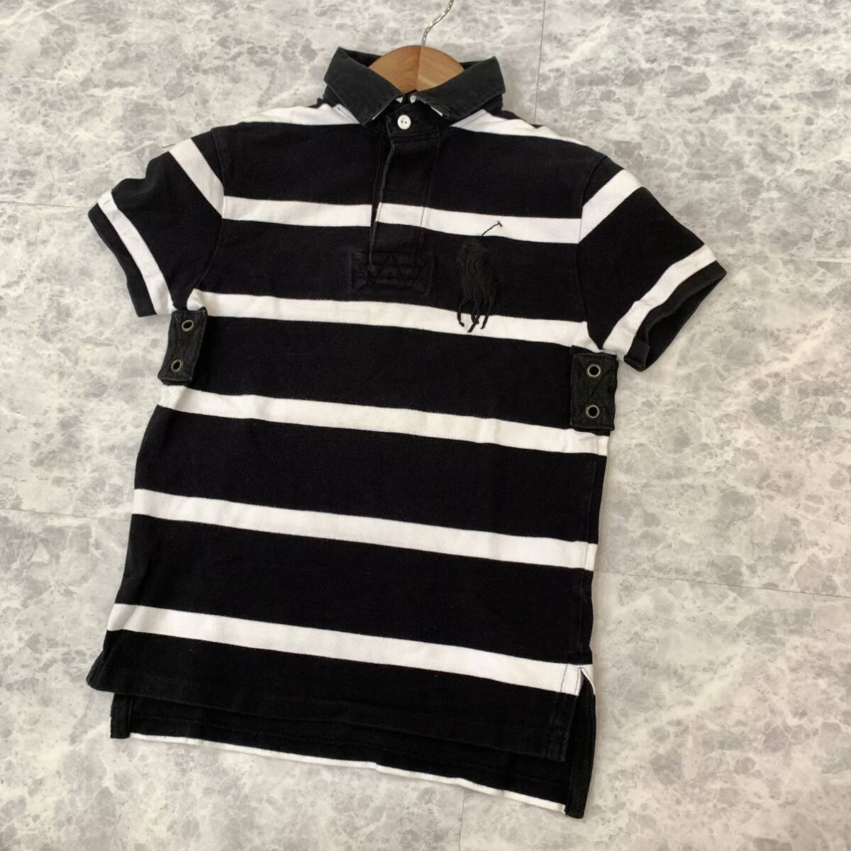 FF ▼ ビンテージ / 都会のカジュアルウェア 'ボーダー柄' Polo by Ralph Lauren ポロラルフローレン 90s コットン100% 半袖 ポロシャツ S_画像1