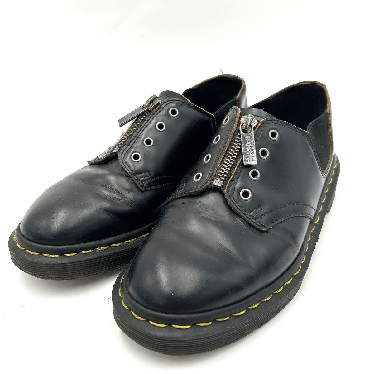  B ■ 極上レザー使用 '人気 イエローステッチ' Dr.Martens ドクターマーチン 本革 ZIP式 レザー シューズ UK4 23cm レディース 婦人靴_画像1