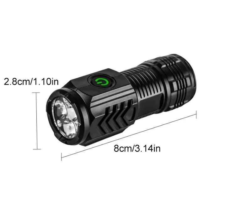 【NEW】3LED ミニ懐中電灯 高輝度ハンディライト USB充電式 防水機能 ベルトフック、マグネット装備  ブラック！