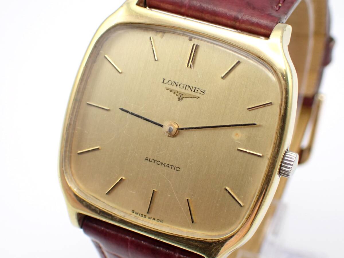 稼働品☆1円～☆LONGINES ロンジン AT/自動巻き メンズ腕時計 ゴールド文字盤 スクエア 2針 アンティーク/N110513_画像1