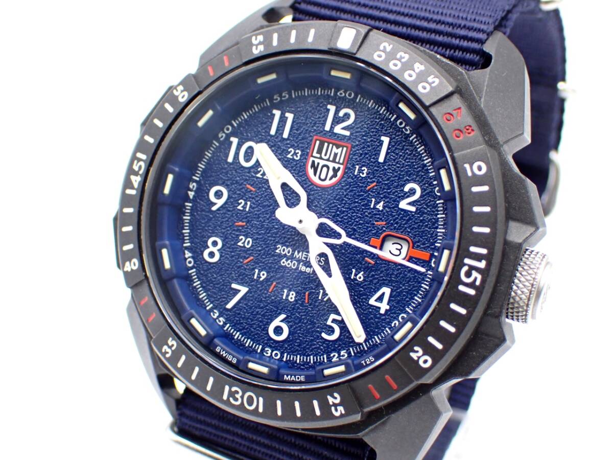 稼働品☆1円～☆LUMINOX ルミノックス QZ メンズ腕時計 200M 1000-1GBq H-3 デイト 紺文字盤 ラウンド/26493-12_画像1