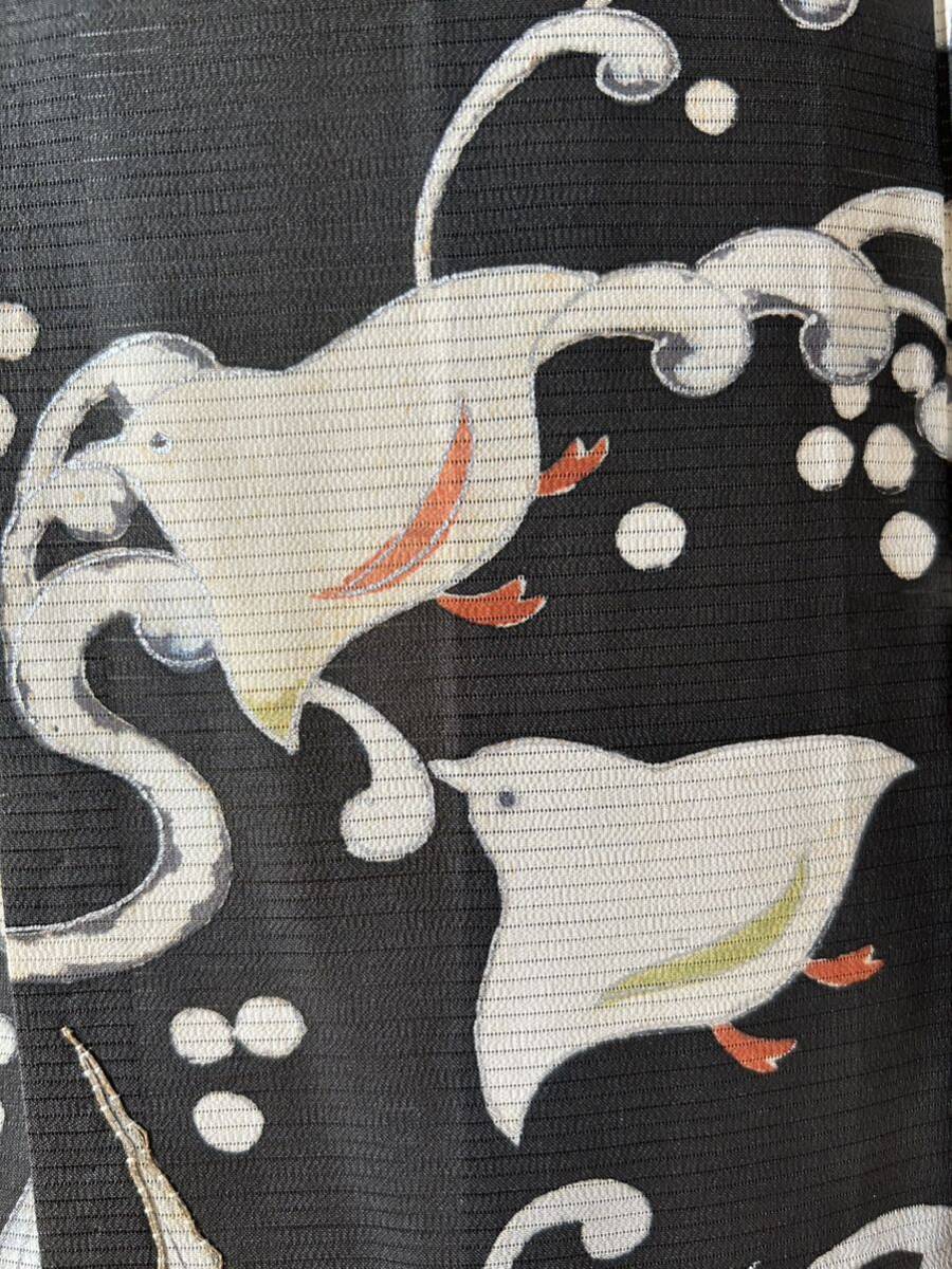 ◆アンティーク着物 千鳥 黒留袖◆ 波千鳥 水車 正絹 絽 夏着物 フォーマル 刺繍 アンティークコレクションの画像1