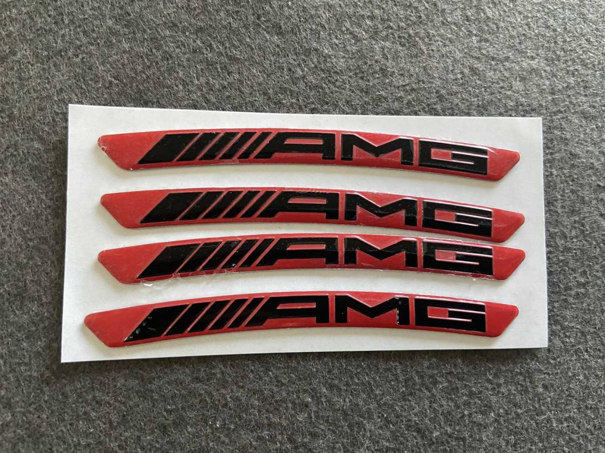 AMG メルセデスベンツ ホイールリム デカール ステッカー 9CM 車用 4枚セット アルミ バッジエンブレム レッド 簡単取付 01番_画像1