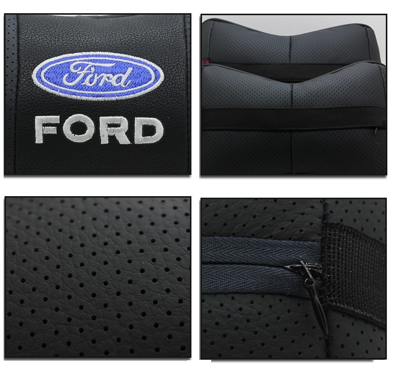 フォード FORD 車用ネックパッド 首クッション 2個セット ヘッドレスト ネックピロー ドライブ レザー 刺繍ロゴ ブラック_画像2